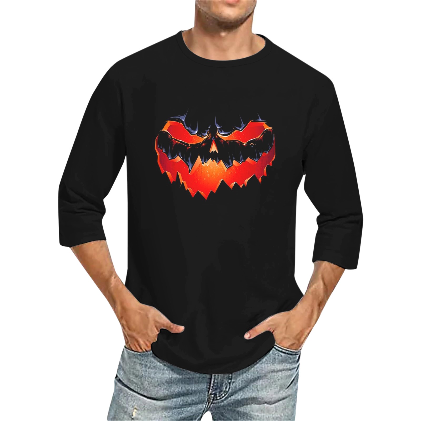 Men's 3D Printed T Shirts 3/4 Sleeve Round Neck Halloween Casual Large Size Tops - Bild 3 von 42